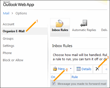 Click organize e-mail, > the rule > Delete.