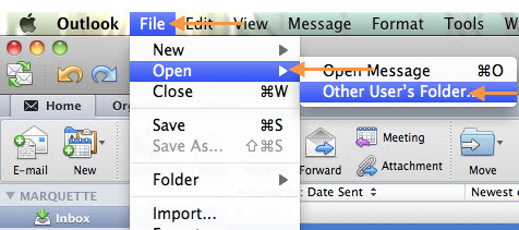 > File > Open > Other User's Folder...