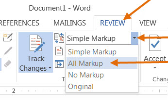 Click Review > Simple Markup > All Markup