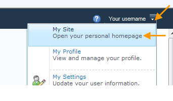 Click the down arrow beside your name to access My Site.