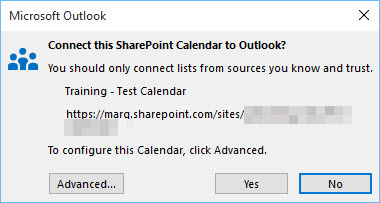 Microsoft Outlook window asking 