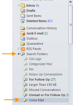 Scroll down to the Voice Mail folder under Search Folders.