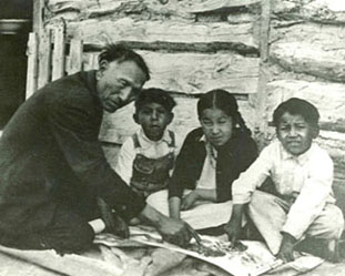 Photo: Black Elk and children, 1927-1928