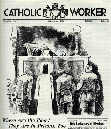 Cover illustration from The Catholic Worker July-August 1955 isue