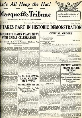 Photo of the cover page from the Marquette Tribune, vol 3, No. 7