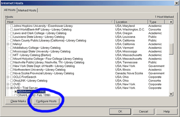 screen capture showing configure
hosts button