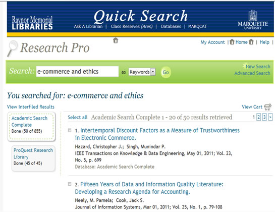 quick search results