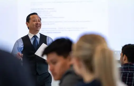 professor during lecture smiles 