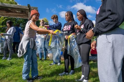 Students working during service day