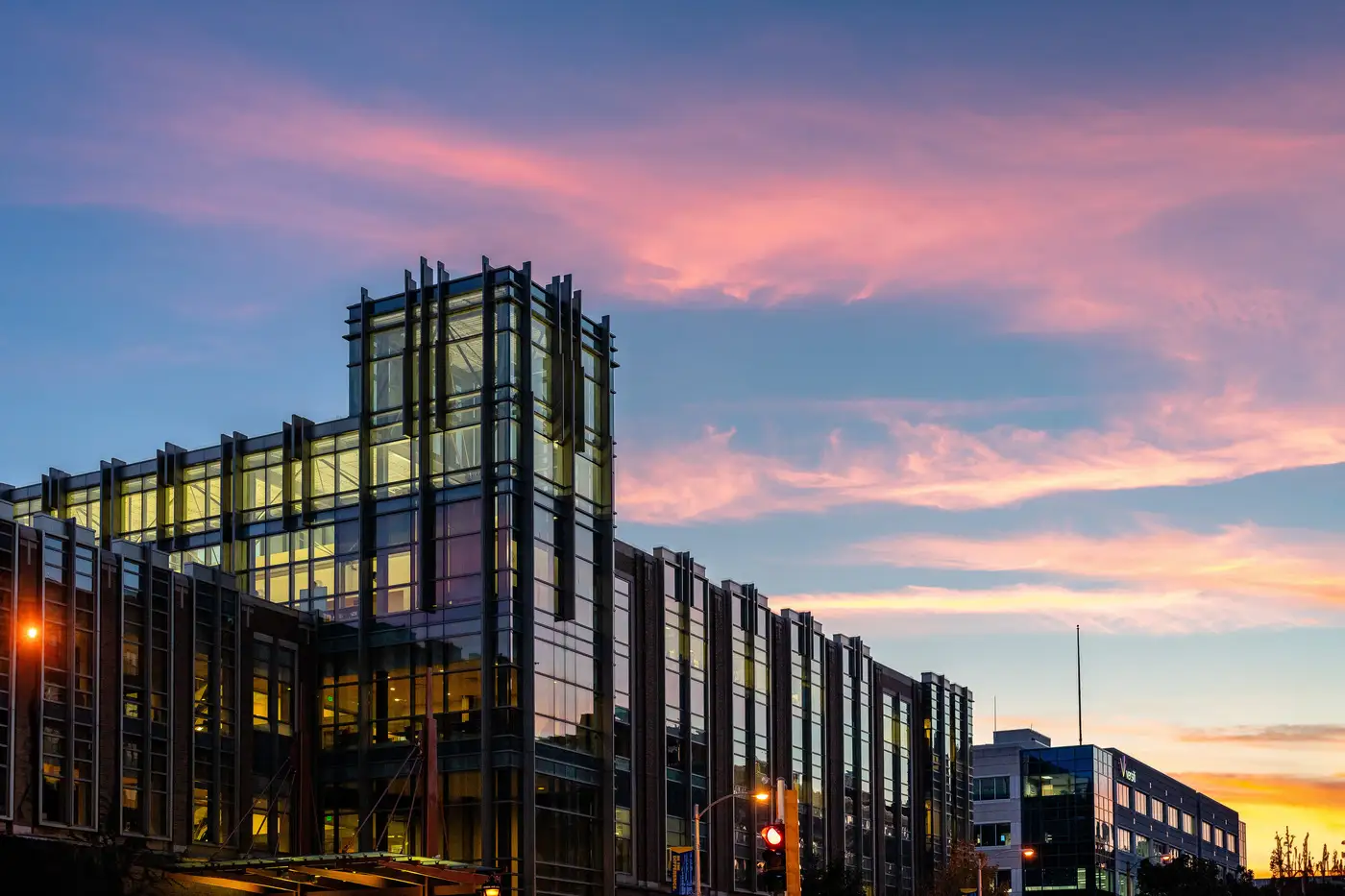 Outside sunset photo of Engineering Hall