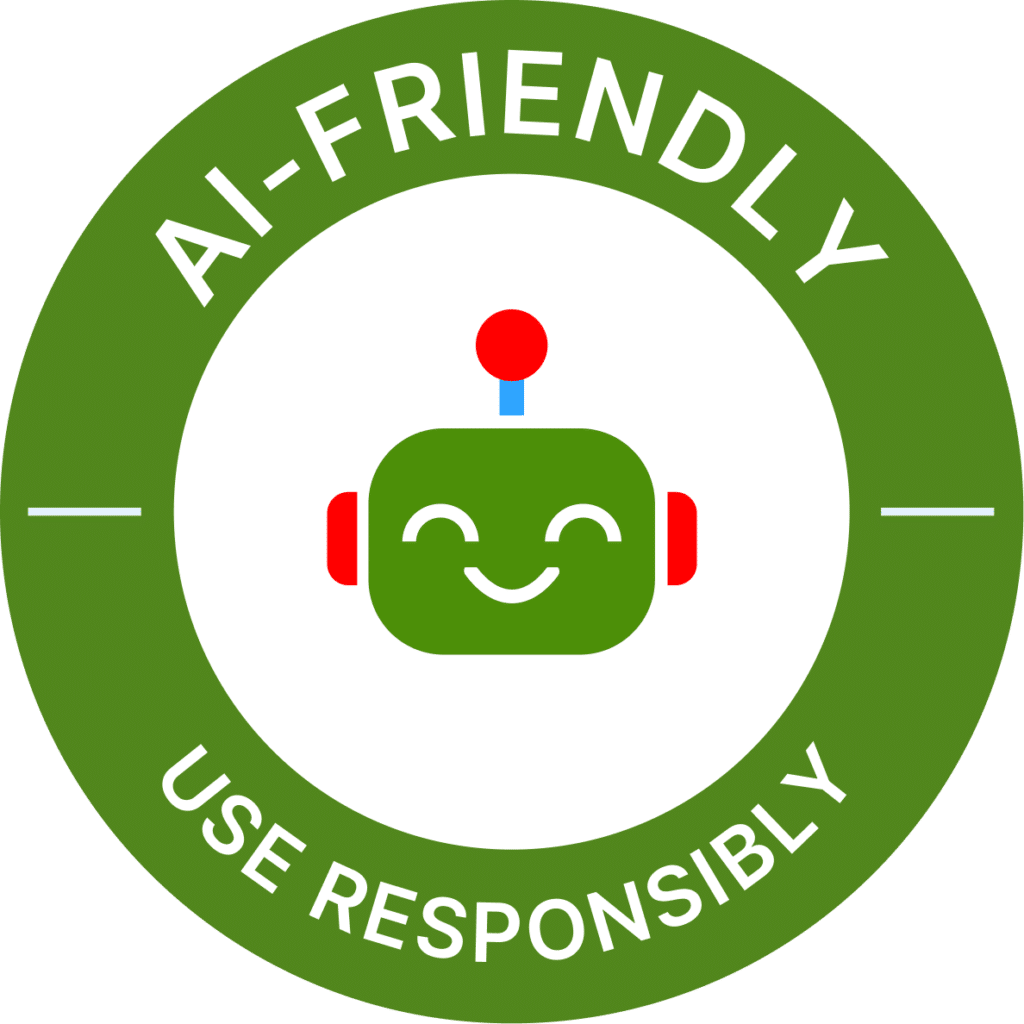 green circle with text that says ai-friendly, use responsibly
