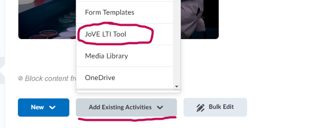 JoVE in D2L Menu