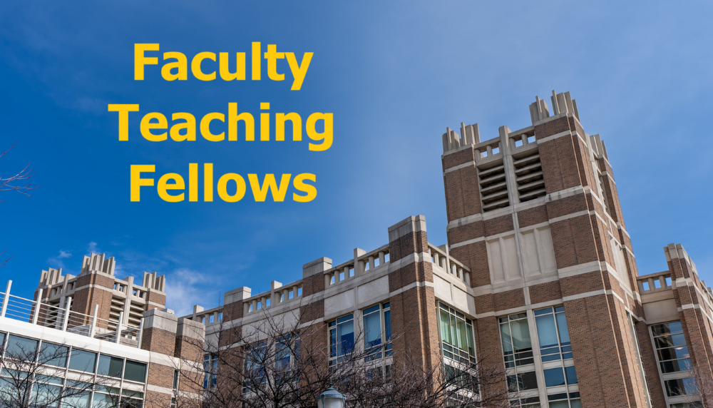 Image of Raynor Library with text that says "Faculty Teaching Fellows"
