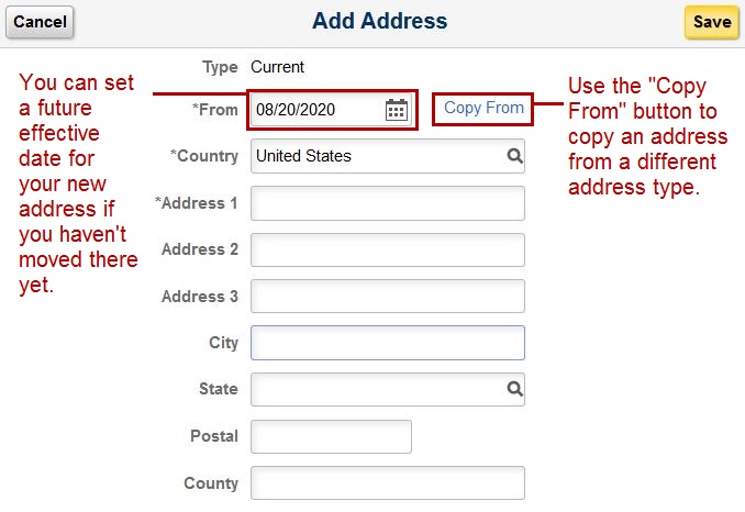 current addresses