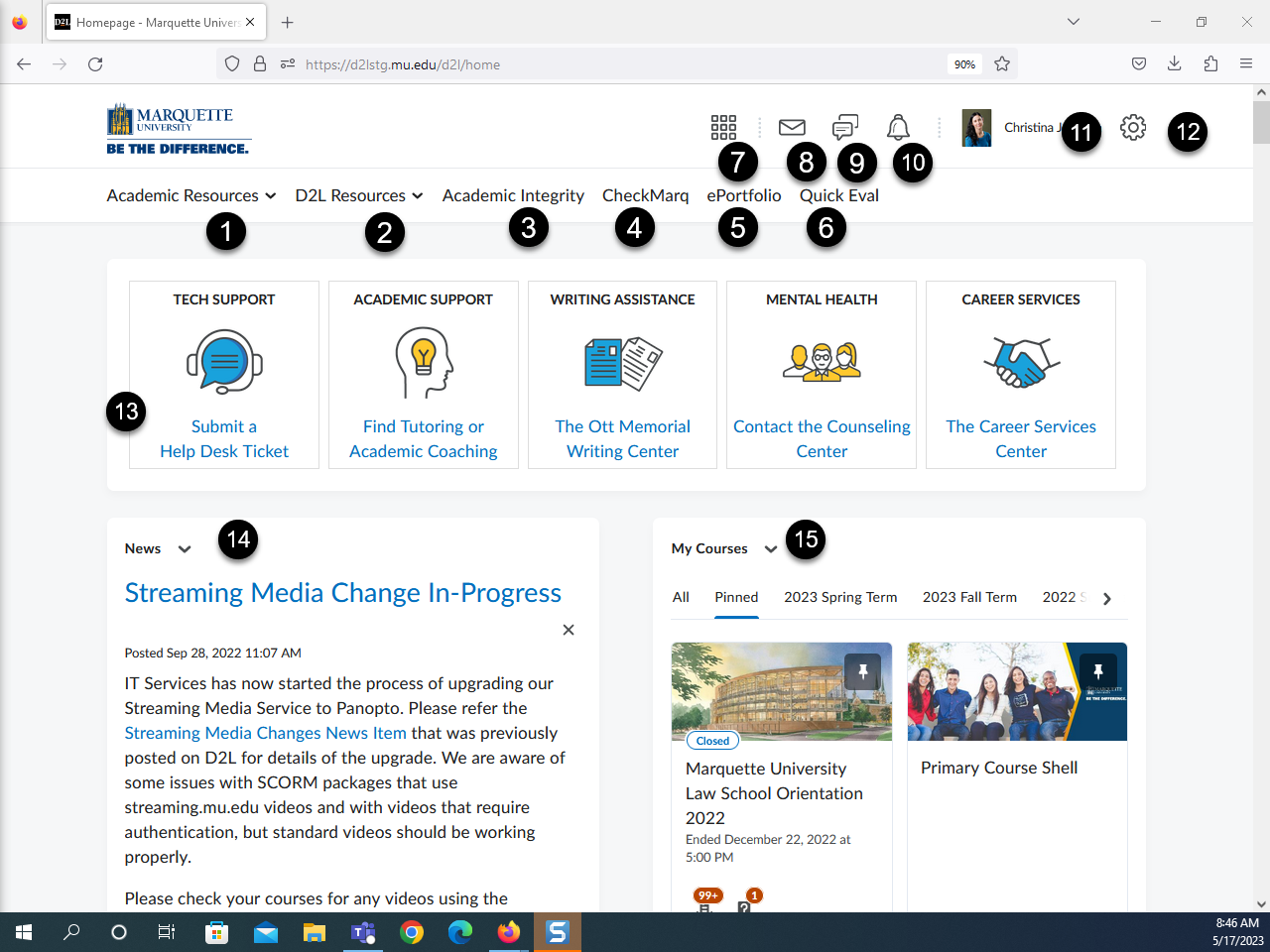 Navigating the D2L Home Page // Digital Learning // Marquette University