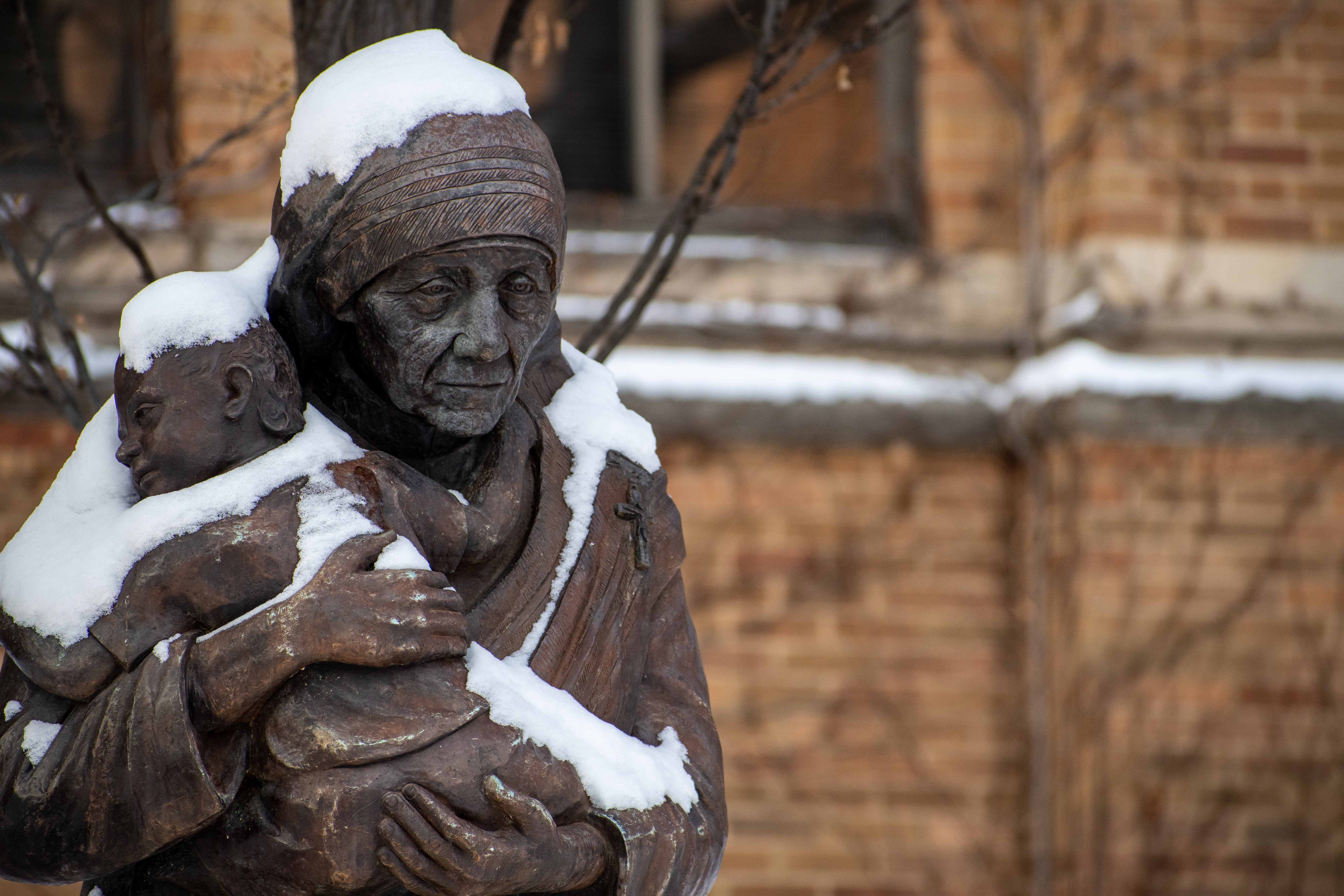Mother Teresa covered in snow
