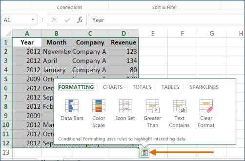 how to use quick analysis tool in excel on mac