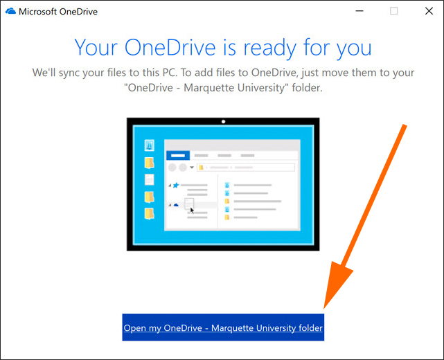 Click Open my OneDrive Marquette University folder