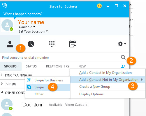 skype for business add contact not in my organization