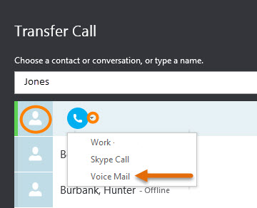 Hover over the photo > the arrow beside the phone > voice mail