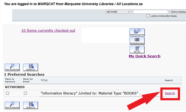 screenshot of legacy MARQCAT preferred search interface