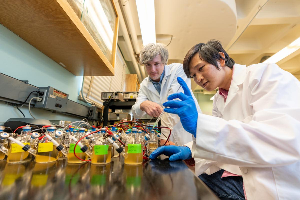 Dr. Chris Marshall working with a student on water research