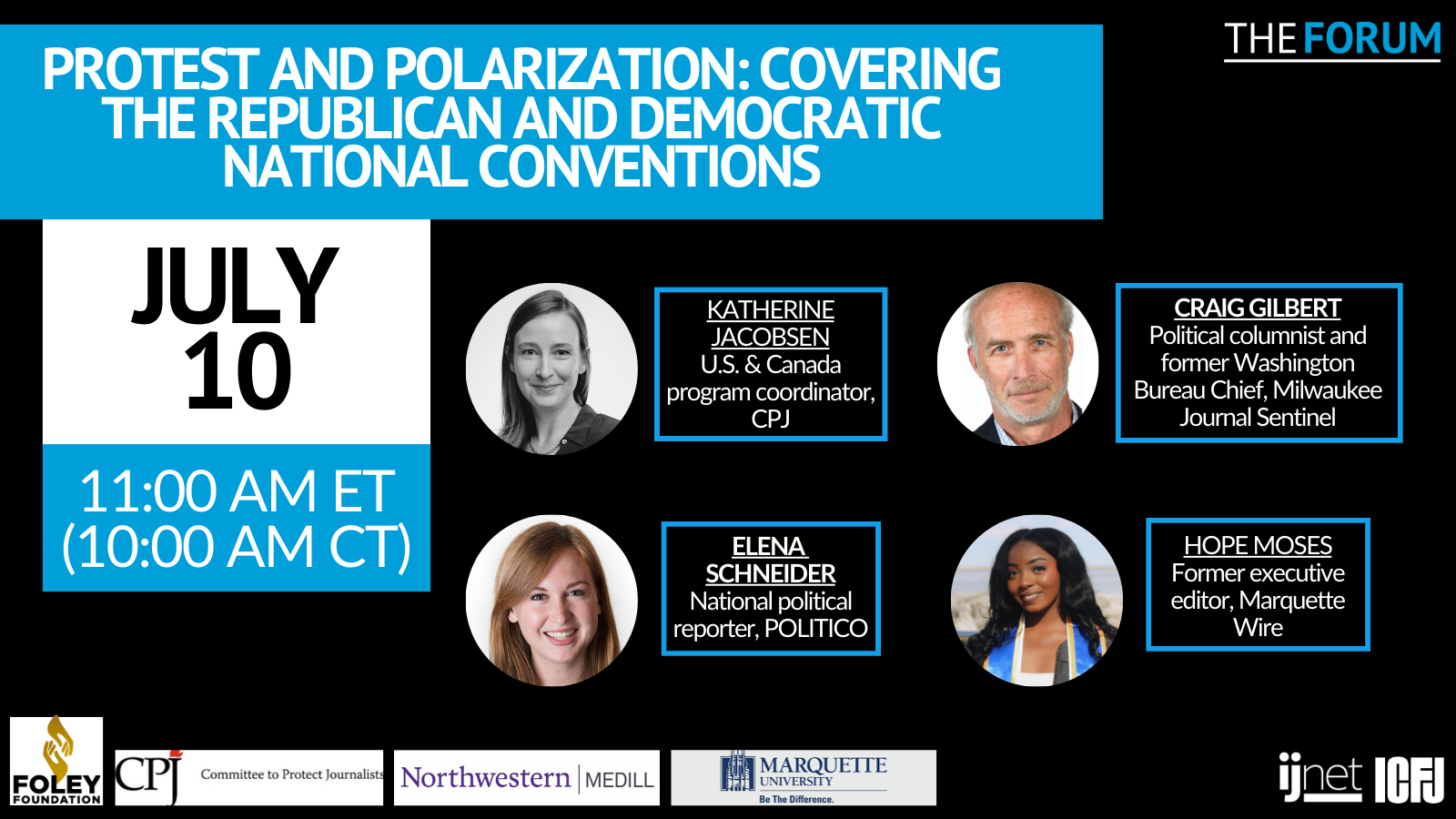Graphic with event details and panelist headshots