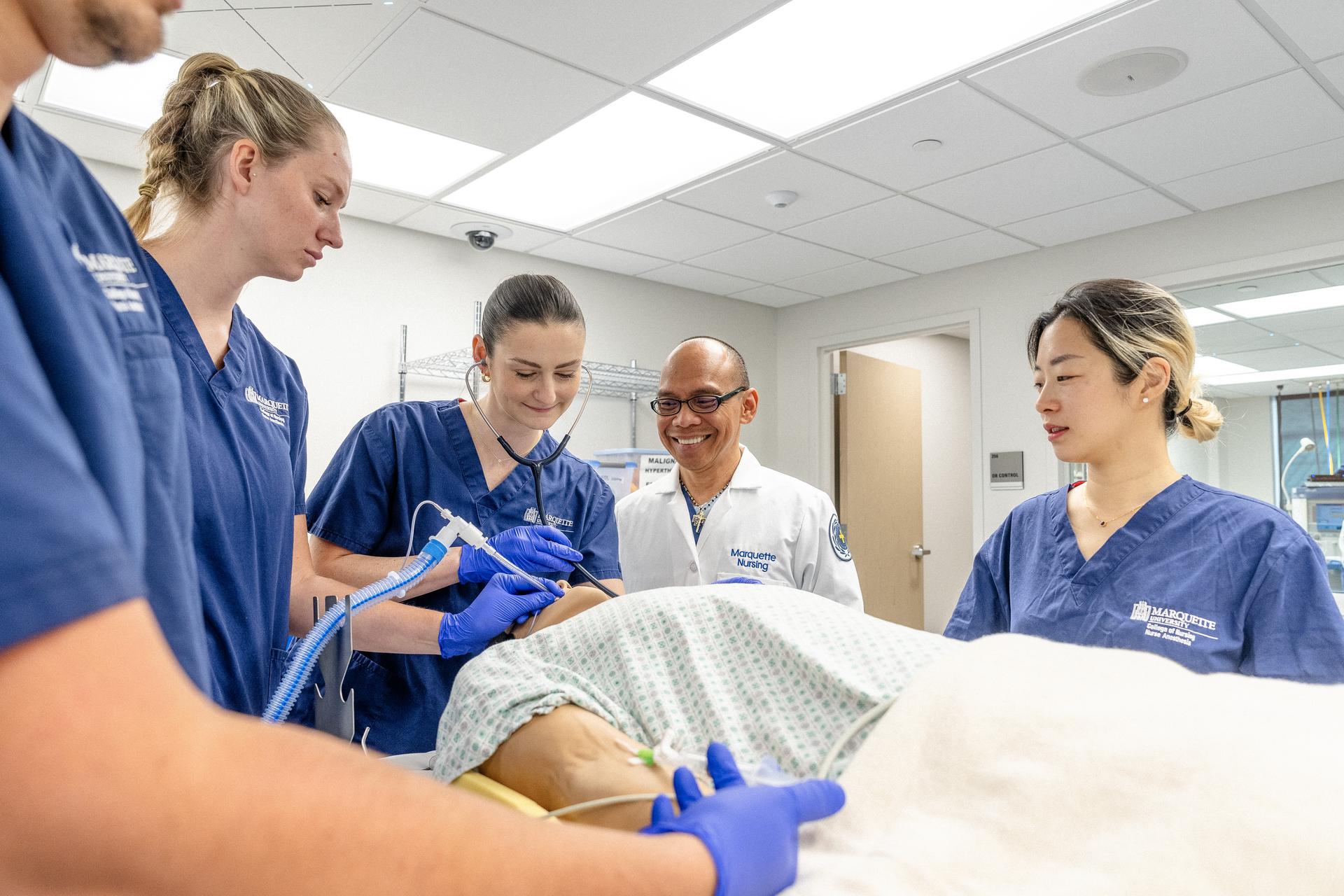 A mannequin in a simulation center room.