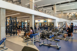 Photos of a workout in the  new Wellness + Helfaer Recreation facility 