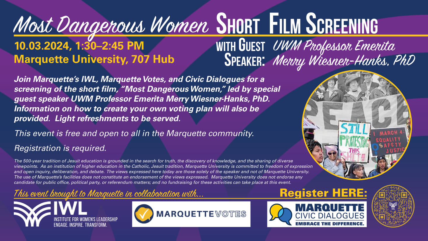 flyer of "Most Dangerous Women" short film screeing on Oct. 3, 2024