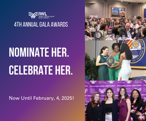 Promotional poster for the 4th Annual Gala Awards by IWL, featuring a group of individuals celebrating, with text encouraging nominations and highlighting the event date until February 4, 2025.